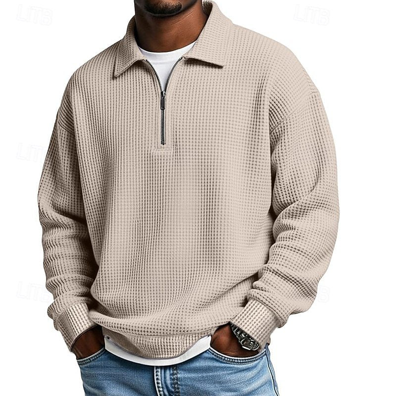 Men's Waffle Knit Quarter Zip Polo Sweatshirt